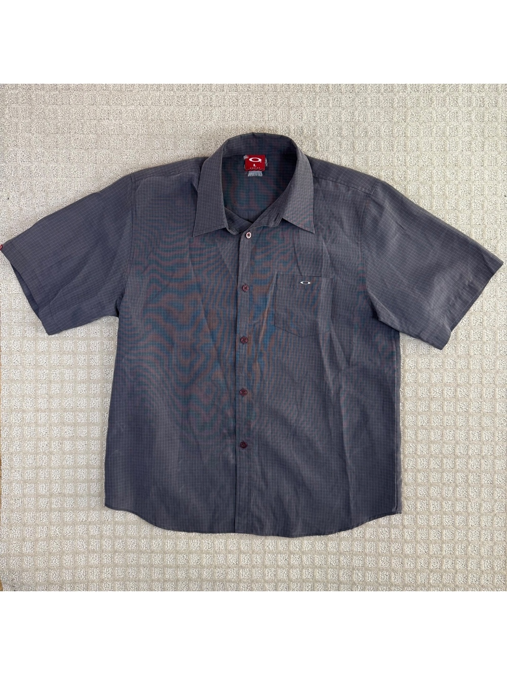 Y2K Oakley Button Up Short Sleeve Shirt Grey Size Large